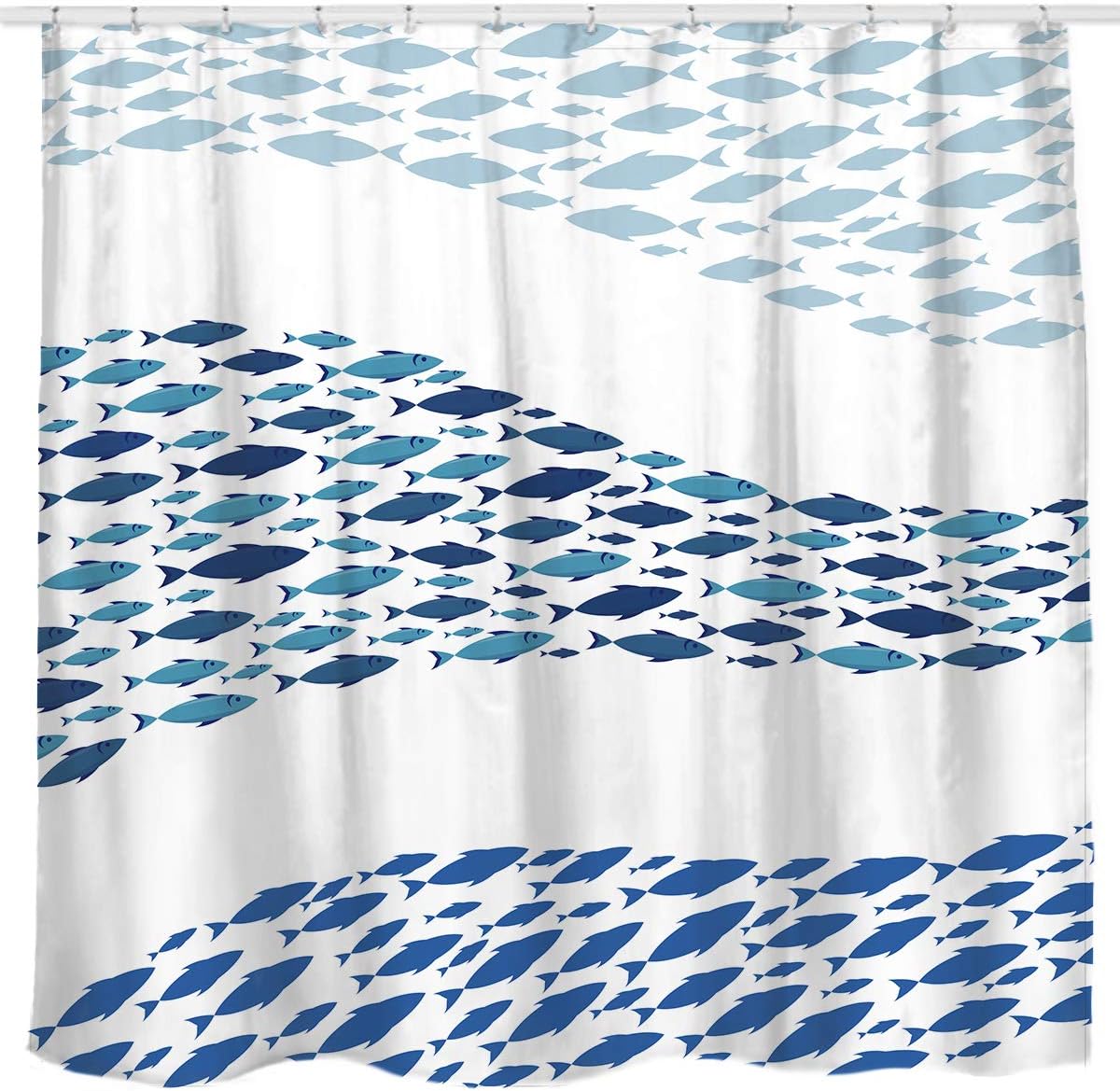 Amazon Com Sunlit Design Blue Fish School Fabric Shower Curtain