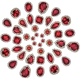 GORGECRAFT 100PCS 10 Styles Sew on Rhinestones Round Horse Eye Crystal Claw Gold Prong Setting Glass Sewing Flatback Fancy Stone Gems with 4 Holes for Jewelry Charms Making Clothes Shoes Crafts Red