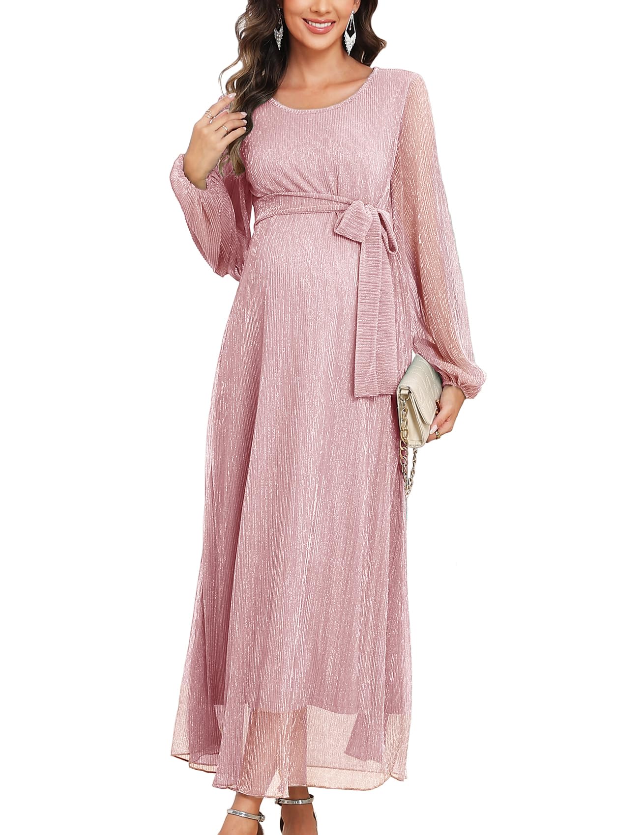 Pink Maternity Dress Long Sleeve Pink Maternity Long Formal Dresses Lace  Plus Size Formal Maternity