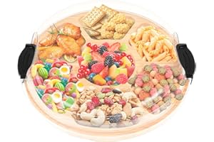 Charcuterie Board with Clear Lid, Bamboo Round Travel Picnic Portable Cheese Board Charcuterie Boxes with 7 Compartments, Mea