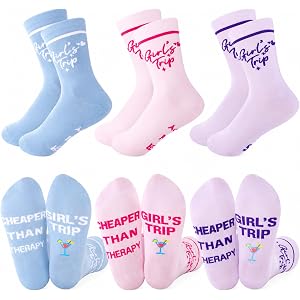 Glitopper 6 Pairs Girls Trip Socks for Women Girls Weekend Trip Gifts Pastel Elastic Crew Socks Bulk Girl Weekend Travel Favo
