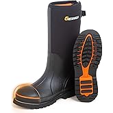 GIEESHIELD Men's Rubber Work Boots with Steel Toe & Shank, Waterproof & Anti-Slip, 6mm Neoprene, Durable Brown Rubber Boot for Construction, Farming, Manufacturing, Sizes 7-14