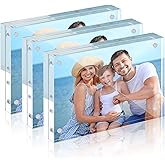 HOUSE DAY Acrylic Picture Frames 4x6, 3 Pack Magnetic 4 x 6 Picture Frame, Double Sided Clear 4x6 Photo Frame with Microfiber Cloth, Frameless FreeStanding 4x6 Frame Gift for Desktop Display