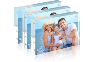 HOUSE DAY Acrylic Picture Frames 4x6, 3 Pack Magnetic 4 x 6 Picture Frame, Double Sided Clear 4x6 Photo Frame with Microfiber Cloth, Frameless FreeStanding 4x6 Frame Gift for Desktop Display