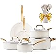Ceramic Dutch Oven, Frying Pan, Saucepan, Saute Pan - Nonstick Cookware Set - White Gold & Non-Toxic