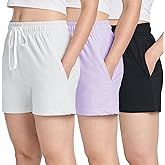 Real Essentials 3 Pack: Women’s Cotton French Terry Shorts Pockets - Casual Athletic Lounge (Available in Plus)