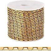 [33 FT] 18K Gold PVD Plated Box Chains Bulk for Jewelry Making, 2mm 304 Stainless Steel Rectangle Square Links Chains Roll Spool for Jewelry Making DIY Craft
