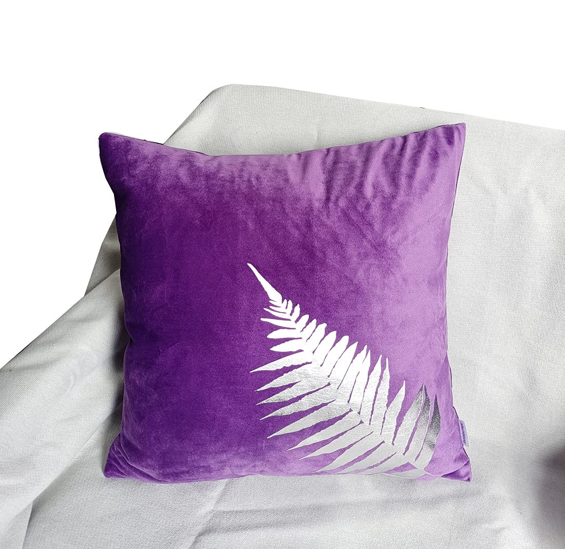 Purple Velvet Cushion Covers 45 x 45 Cm With Silver Foil Printing Plant Leaves Soft Cushion Protector Gift Cushion Covers for Sofa Car Home Use 1 Piece Peach Skin-Like Decorative Pillow Cover