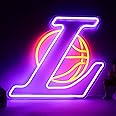 JFLLamp Basketball Neon Sign Basketball Team Merch Neon Lights Up Signs for Wall Basketball LED Signs for Bedroom Man Cave Basketball Club Bar Hanging Wall Decor Gift for Los Angeles Basketball Fans Teens