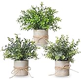 PENGYEE 3 Pack Small Fake Plants Eucalyptus in Pulp Pot for Home Decor, 8.5 Inch Artificial Plants Indoor, Small Faux Plants Indoor for Bathroom Bedroom Kitchen Office Farmhouse Room Shelf Decor