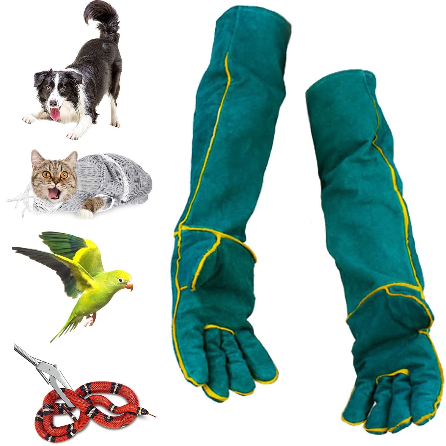 XIEHUZA Animal Handling Anti-Bite Gloves, 24inch Reinforced Leather Welding Gloves for Gardening, Grooming, Dog Training, Cat Scratch, Bird Handling Falcon Grabbing, Bite Resistant Feed