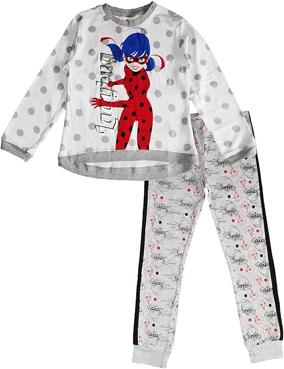 Miraculous Ladybug Ensemble Pyjama en Coton pour Fille (8 Ans, Gris