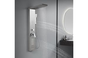 ROVATE Shower Panel Tower System with Rainfall Shower Head, Elegant Shower Tower with Powerful Body Jets, Handheld Shower and