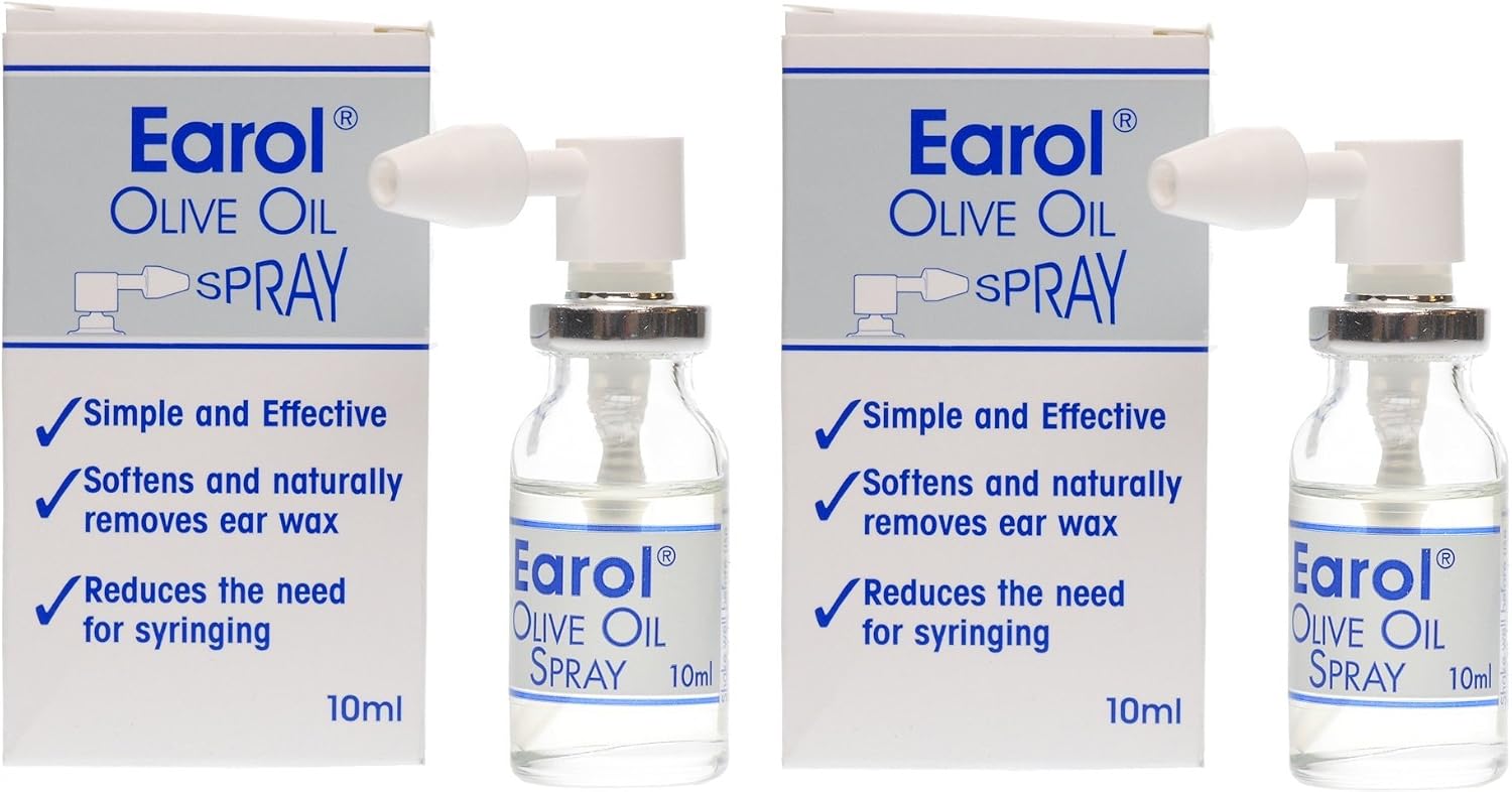 Earol Olive Oil Ear Wax Removal Spray, Clinically Proven, Reduces Need for Syringing Metered Dose, 2 Pack of 10ml Oil Spray Bottle