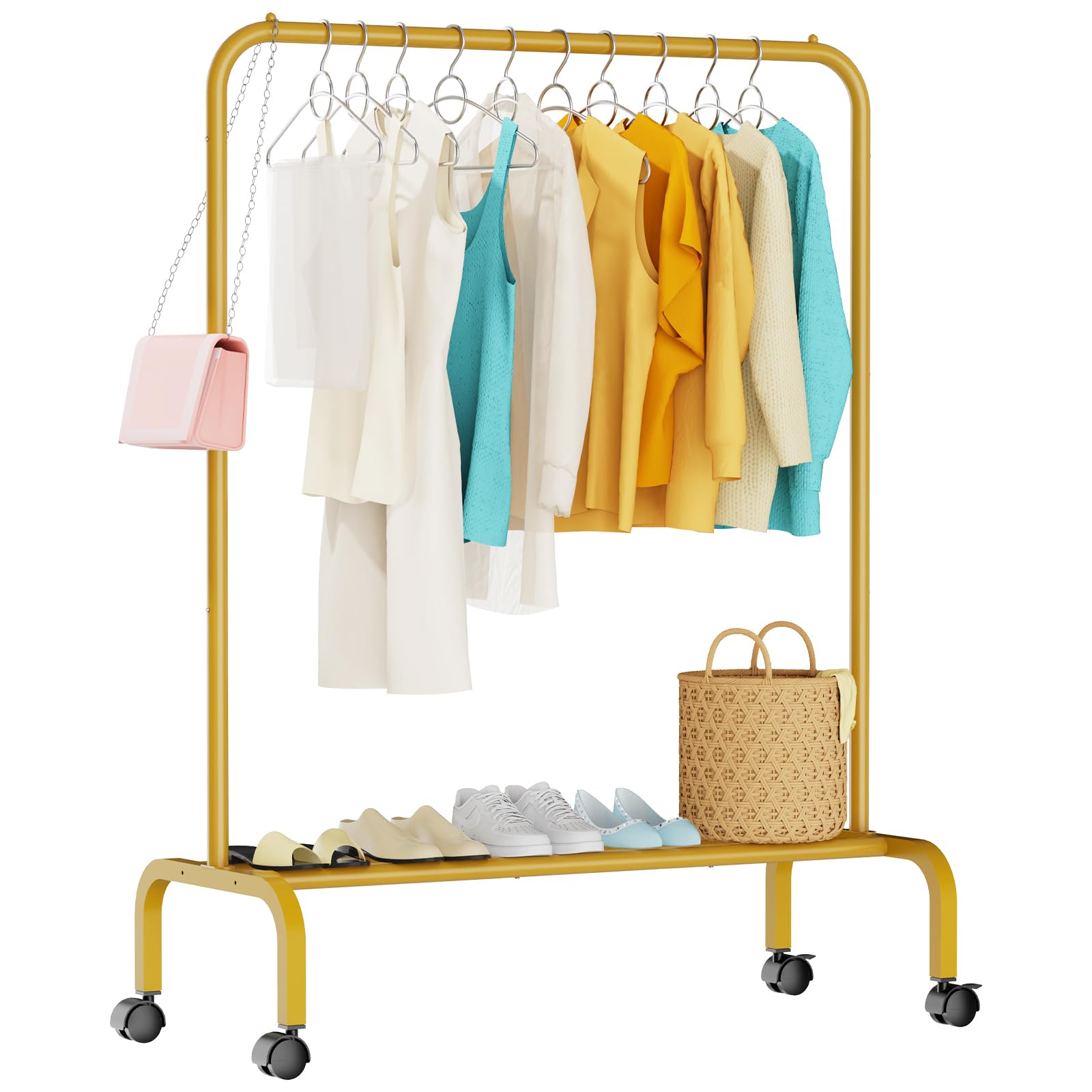 Photo 1 of STARLATTA Rolling Clothing Racks for Hanging Clothes, Garment Rack for Clothes to Hang, Metal Portable Wardrobe Rack for Coats, Jackets, Shirts, Dress,Warm Gold