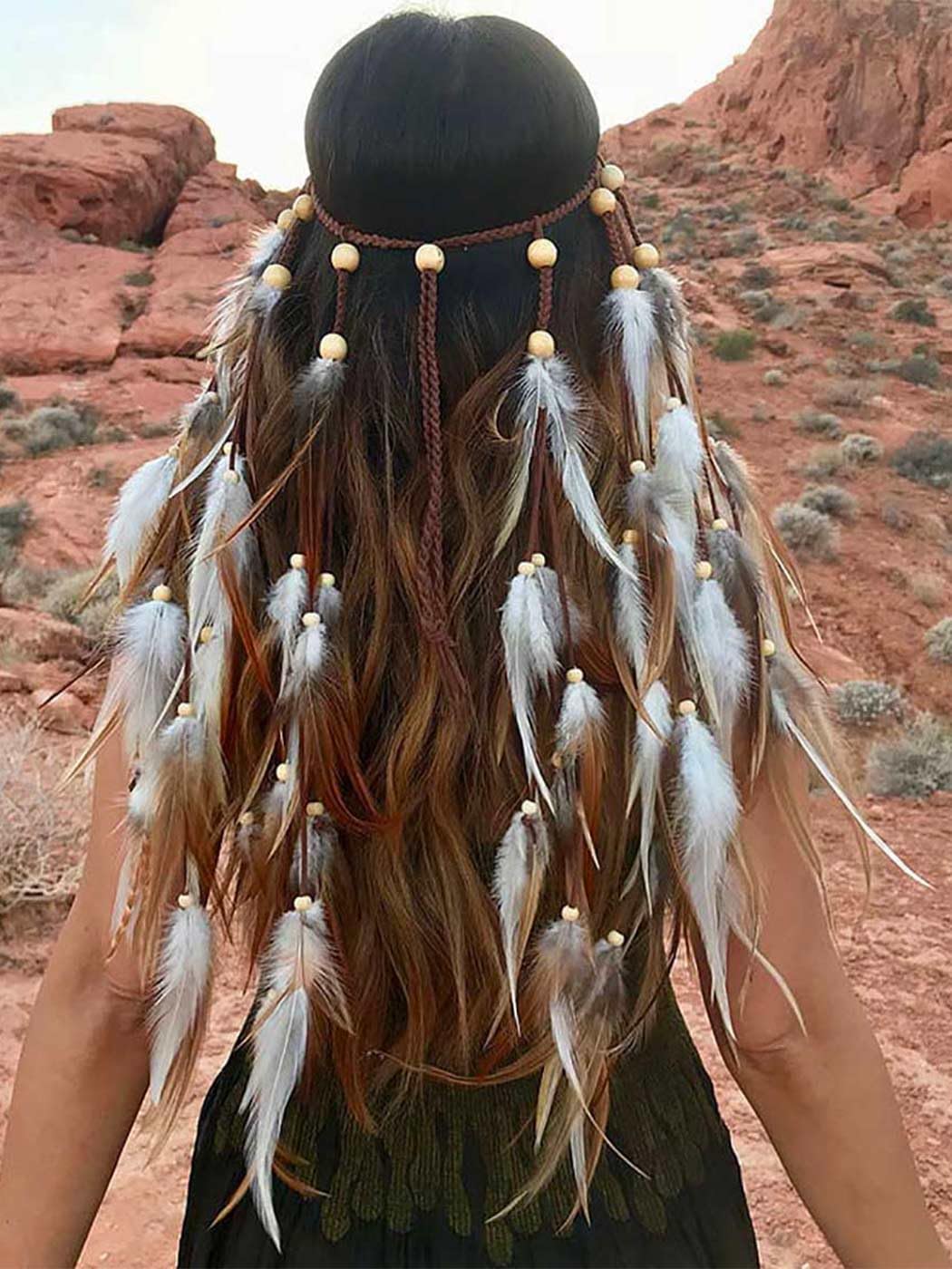 Zoestar Boho Feather Headband Vintage Hippie Headpiece Indian Tribal Hair Accessories for Women