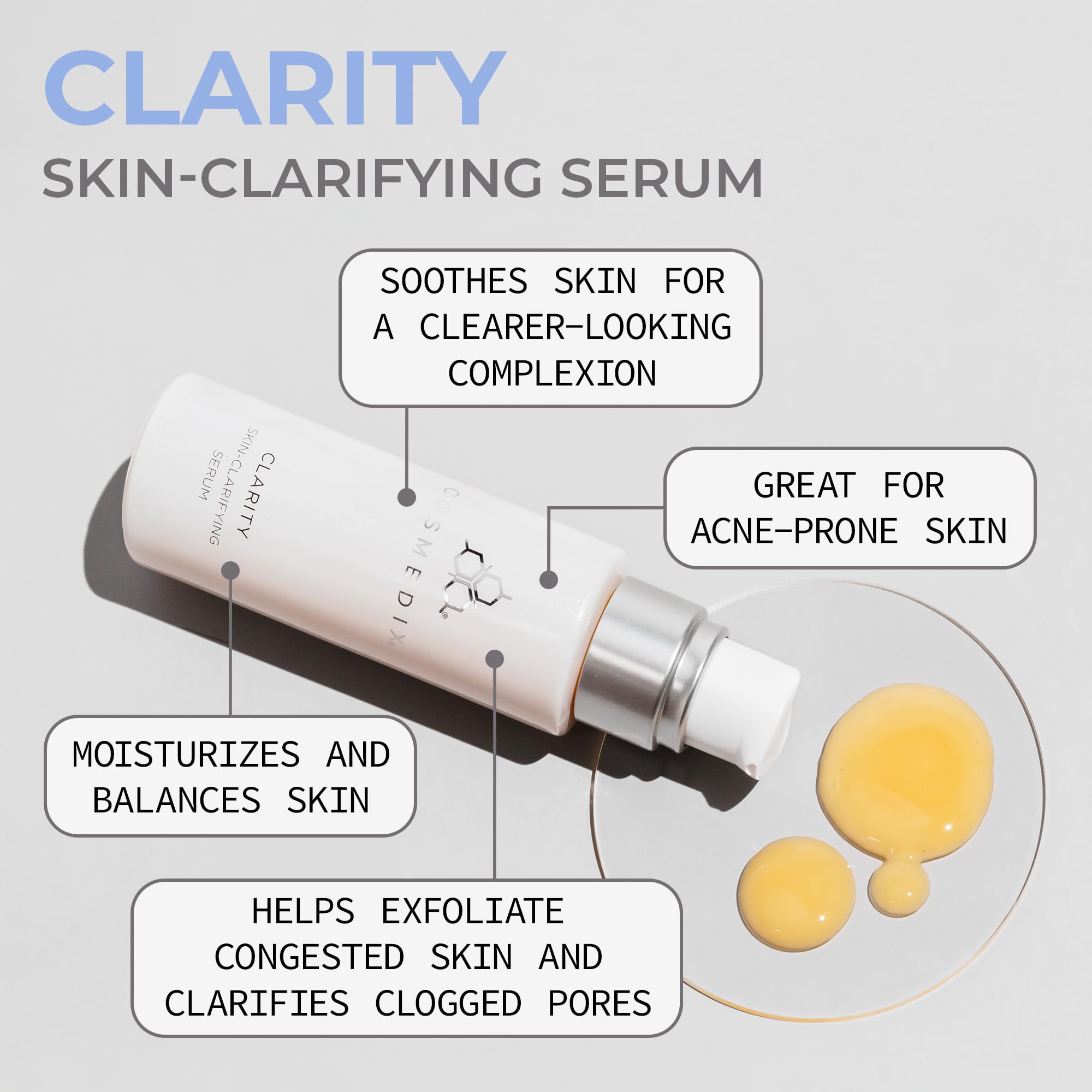 COSMEDIX Clarity Skin-Clarifying Serum - Moisturizing Facial Serum for Smoother, Clearer-Looking Skin & Natural Glow - Moisture-Rich Skin Care for Fine Lines & Uneven Skin Tone