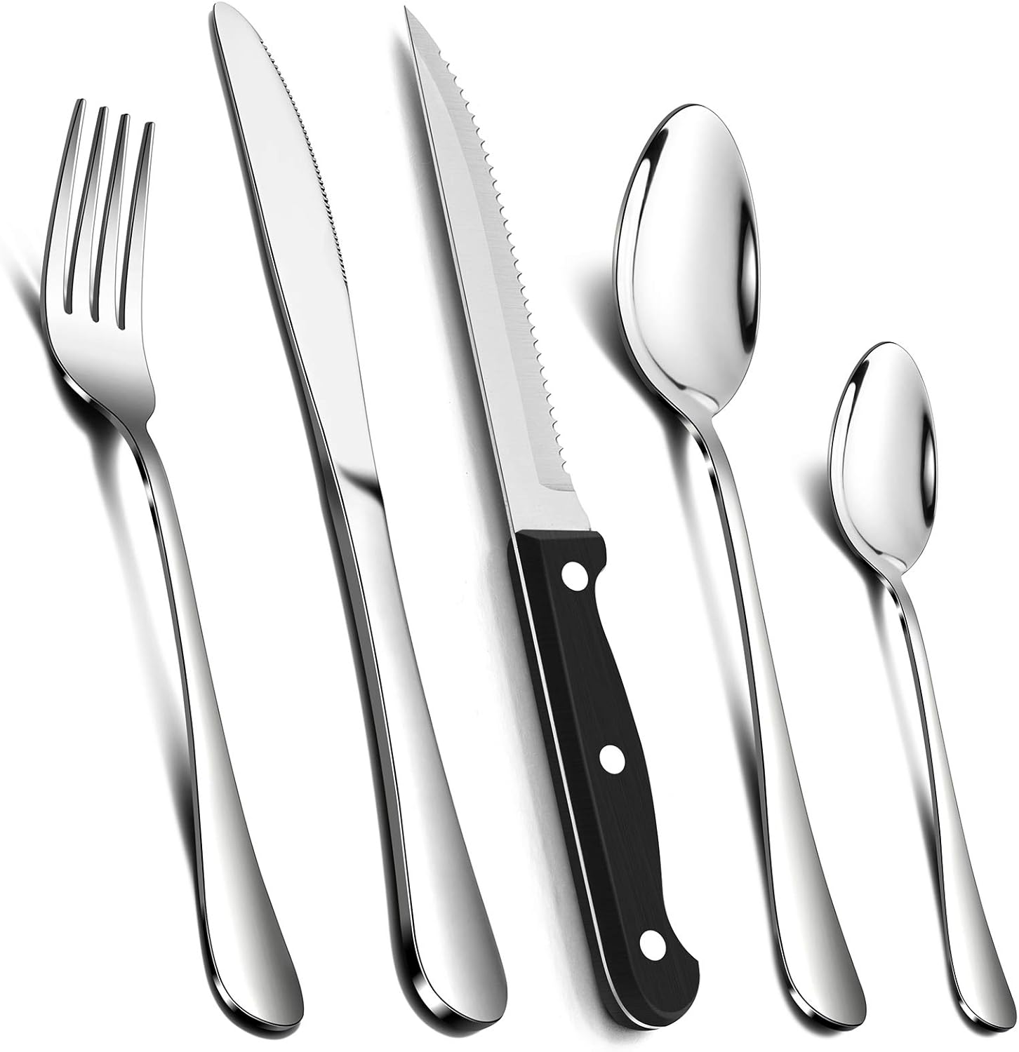 24 Piece Cutlery Sets with 6 Piece Steak Knives, Homikit Stainless Steel 30-Piece Silver Cutlery Flatware Set