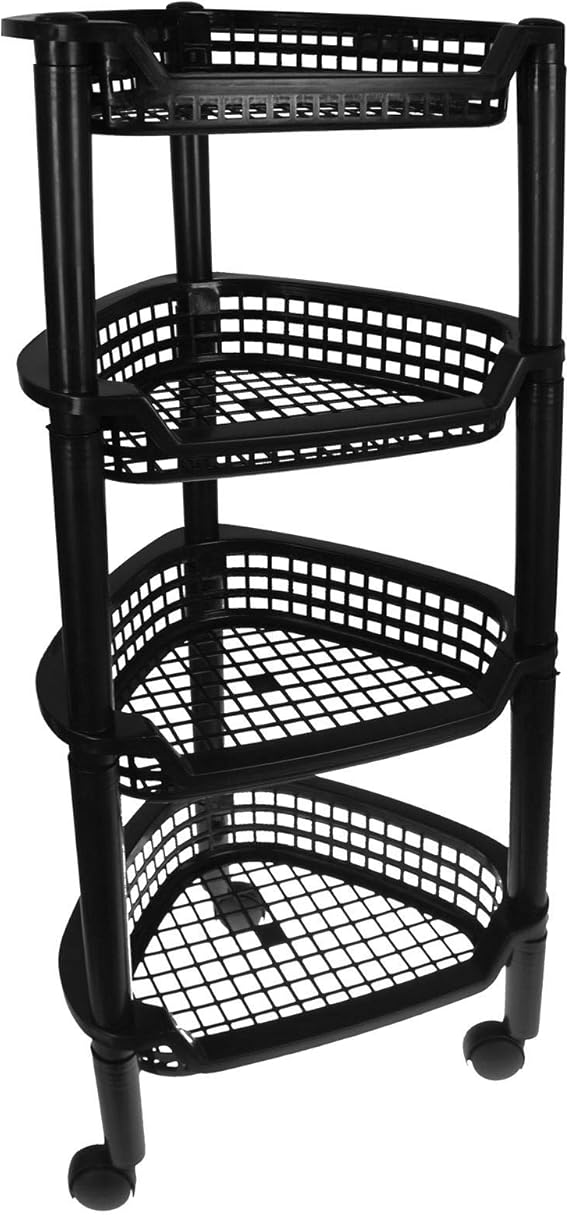 ASAB 4 Tier Plastic MultiPurpose Trolley Rack With Wheels Corner Shelf