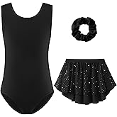 Zaclotre Gymnastics Leotards for Girls Sparkly Sleeveless Ballet Dance Dress Outfit Combo with Removable Skirt