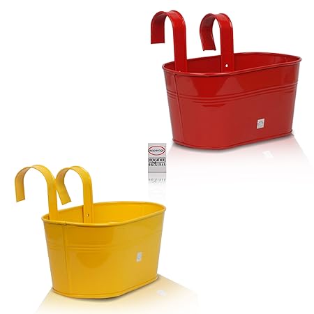 Pepper Agro Gardening Railing Balcony Planter Decorative Oval Hanging pots Metal Plant Container Assorted Colours Set of 2