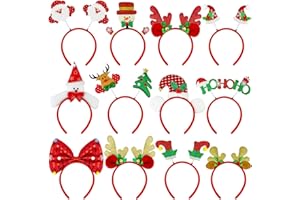 WONDRUS Christmas Headbands Party Favors Supplies for Girls Kids 12 PCS,Funny Holiday Hat Toppers Hair Accessories Photo Booth Props for Decorations,Christmas Party Games Prizes Stuff Trinkets for Women Men
