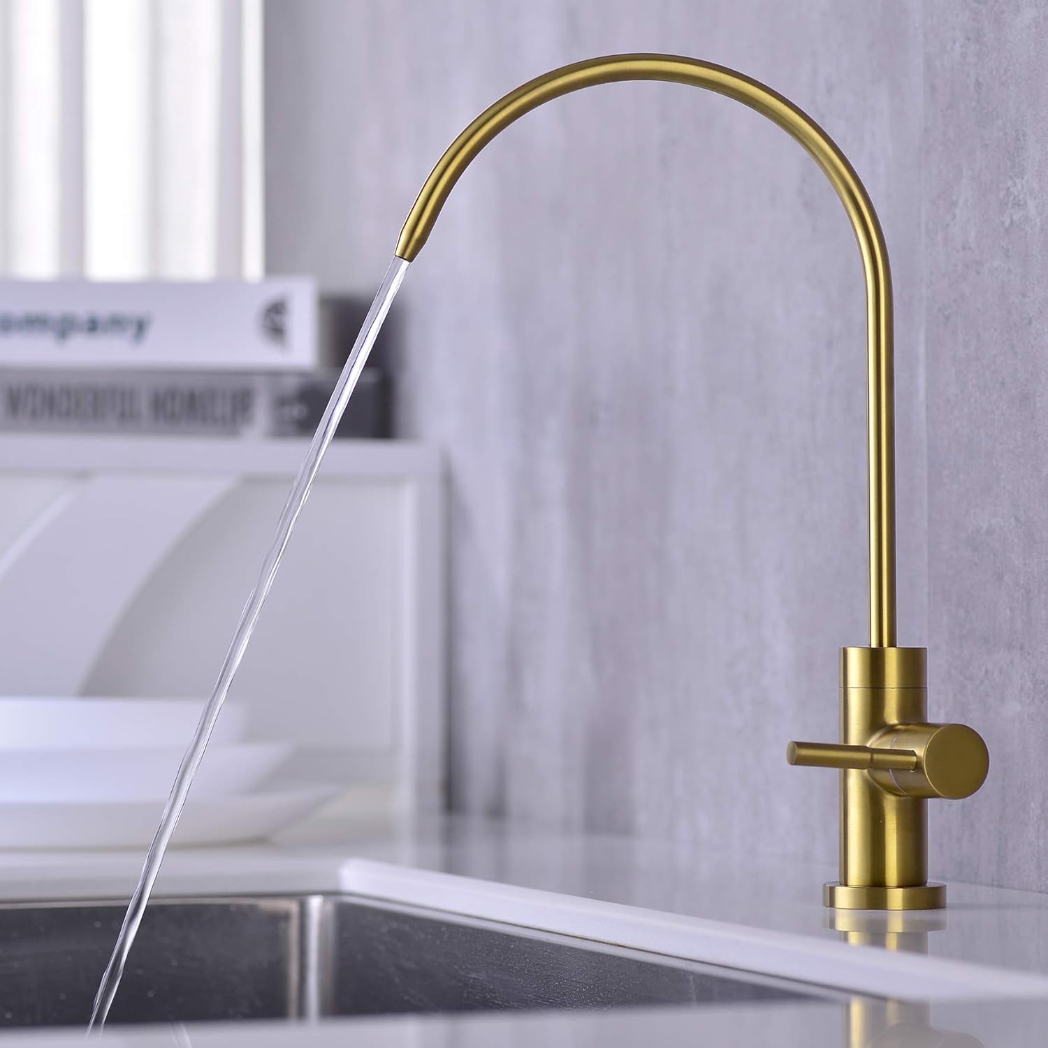 Anpean Drinking Water Faucet, Lead-Free, SUS304 Stainless Steel Kitchen Water Filter Faucet for Reverse Osmosis and Water Filtration Systems, Brushed Gold - - 