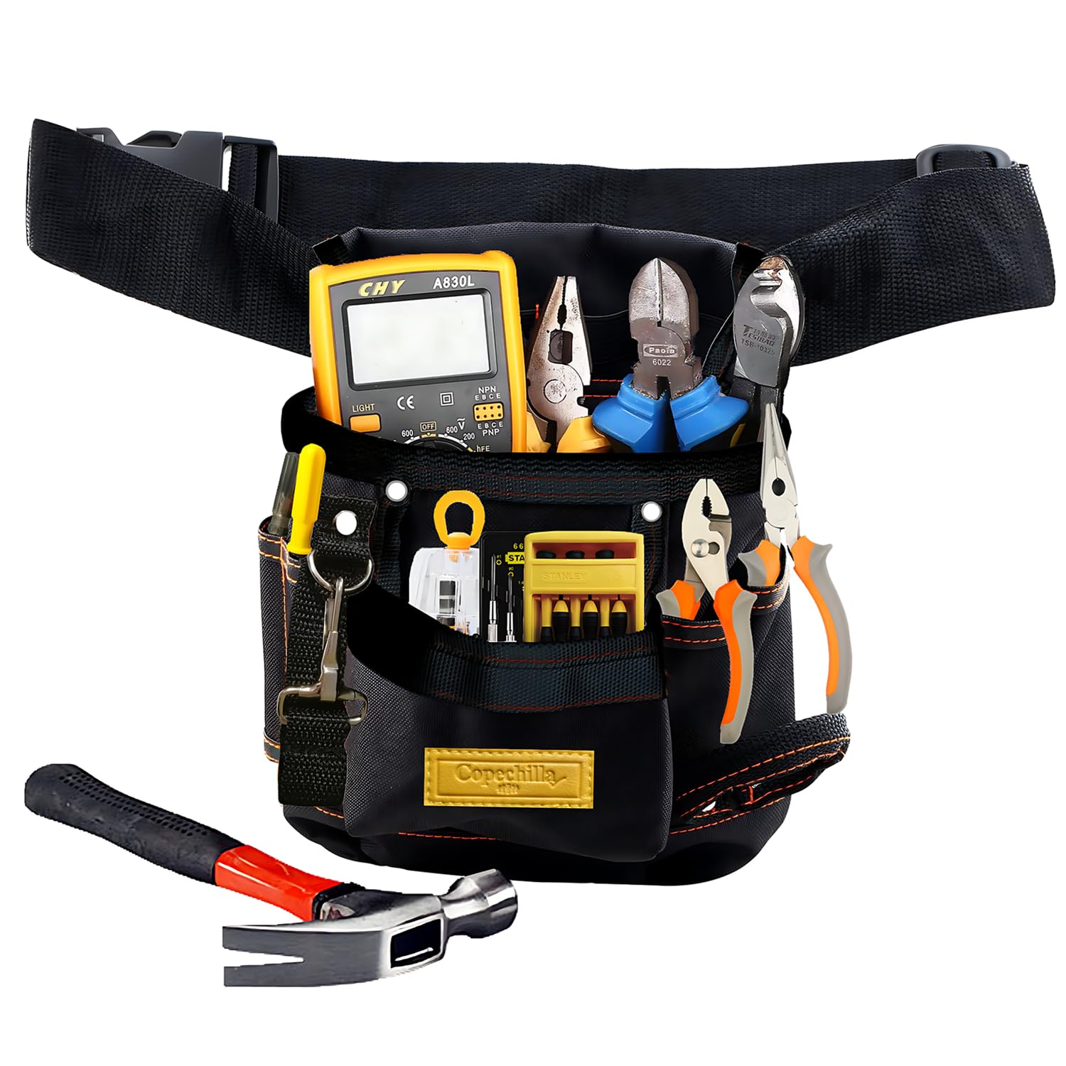 Copechilla Tool Bag Black with Adjustable Belt,Wear Resistant and Professional,Tool pocketpouch Belt Oxford Canvas Material Thickened, for Electricians, Technicians