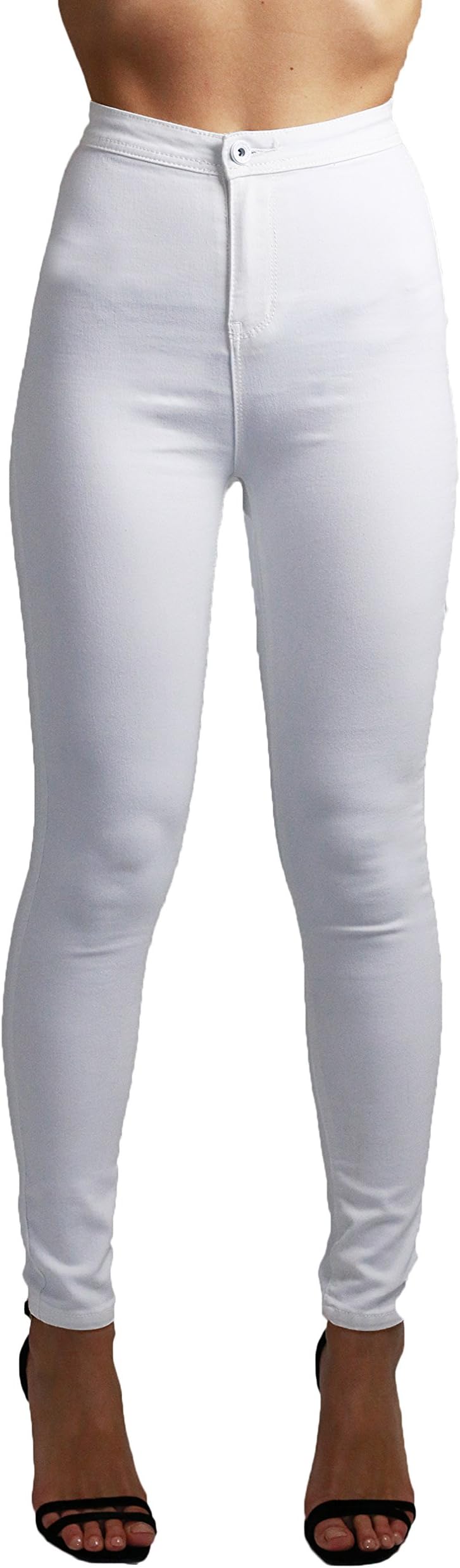 Ladies Womens High Waisted Skinny Slim Black White Jeans Jeggings Pants 6-14 (UK 14 / EU42, White)