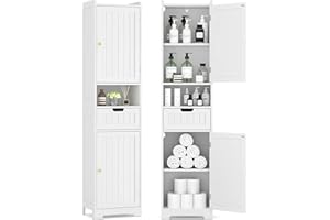 TidyHaven 67" H Tall Bathroom Storage Cabinet, White Narrow Freestanding Storage Cabinet with Adjustable Shelves 2 Doors and 