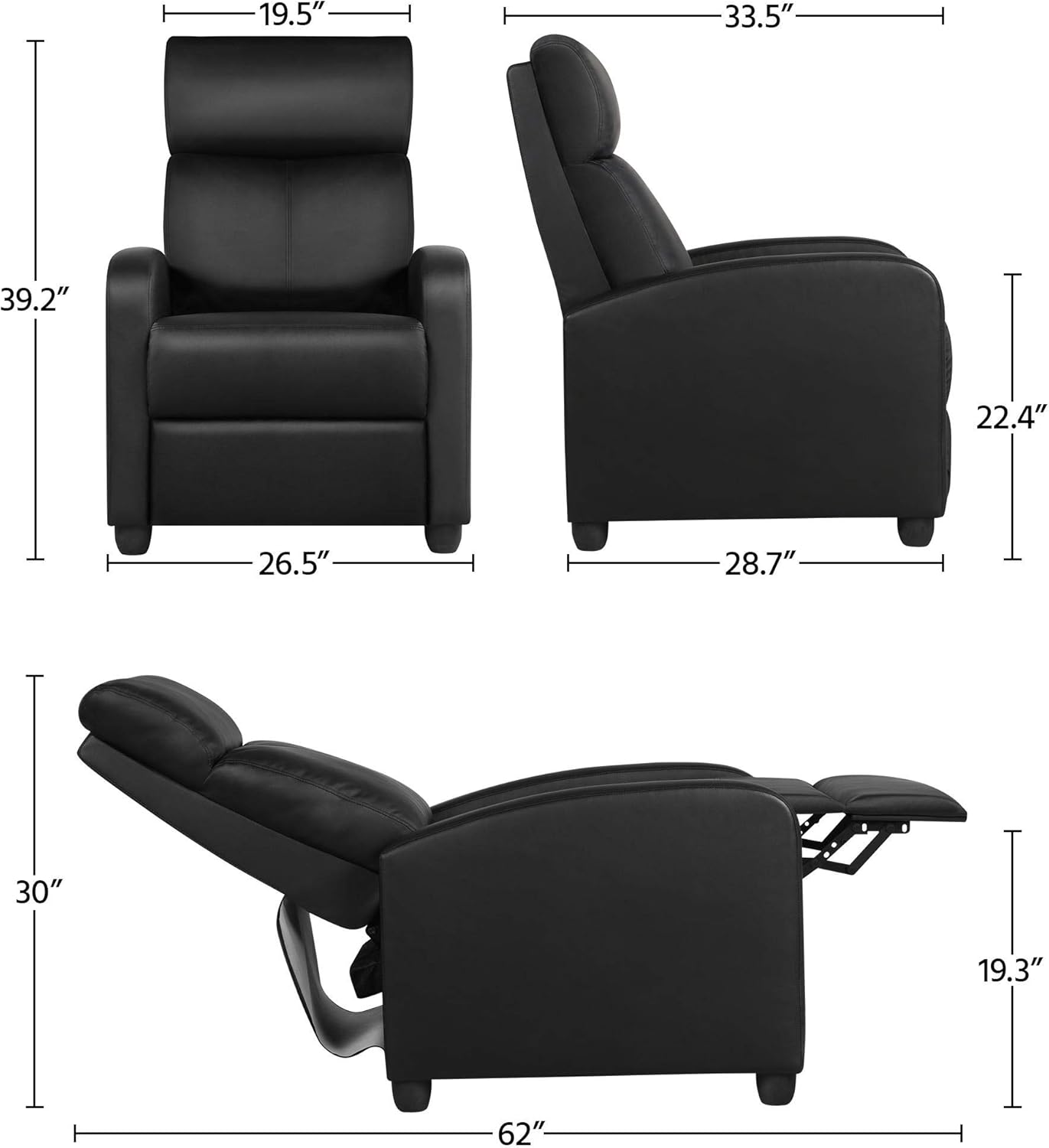 YAHEETECH Recliner Chair PU Leather Recliner Sofa Home Theater Seating with Lumbar Support Overstuffed High-Density Sponge Push Back Recliners: Furniture & Decor
