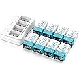 czvv Rechargeable 9V Batteries - High-Performance Lithium-ion Battery 8 Pack with 4-Bay Speed Charger - Leak-Proof Ultra Long-Lasting 8.7 Volt 1300x Cycle Times with a 10-Year Shelf Life