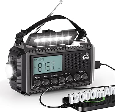 Mesqool 12000mAh Solar Hand Crank Emergency Radio AM FM SW USB Charger
