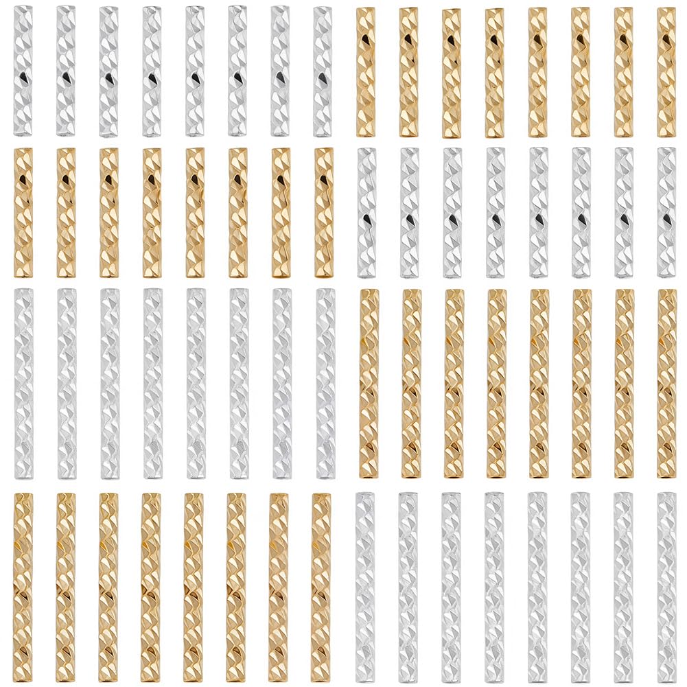 CREATCABIN 80Pcs Tube Beads Long Noodle Beads Metal Loose Beads Straight Twist Spacer Bead 18K Gold & 925 Sterling Silver Plated Brass Corrugated Tube Beads for DIY Jewelry Making Accessories 2Size — image 1