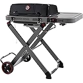 Feasto Portable Gas Grill with Foldable X-Frame Cart for Tailgating, Black | Foldable X-Frame Cart, All-Terrain Wheels, 360 Sq.In Cast Iron Grates, 13,000 BTU, for Camping, Tailgating or RV Trips
