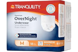 Tranquility Premium OverNight Disposable Absorbent Underwear (72 Count) - M, 34-48 in. Waist - Maximum Absorbency, All-Night Sleep, Breathable Comfort, 72 Adult Diapers