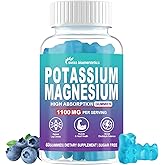 Potassium Citrate 1100mg Gummies, Potassium Supplement for Adults Women & Men, Potassium Magnesium Gummies for Supports Leg Cramps & Muscle Health - Gluten Free, Sugar Free - Blueberry Flavor 60 Count