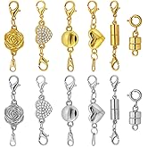 12pcs Magnetic Necklace Clasps and Closures, Alloy Necklace Extenders Gold Silver Rose Heart Magnetic Bracelet Clasps and Closures for Jewelry Making