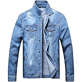 LZLER Men's Denim Jackets Distressed Destroyed Classic Vintage Slim Fit Ripped Fashion Trendy Trucker Jean Jackets
