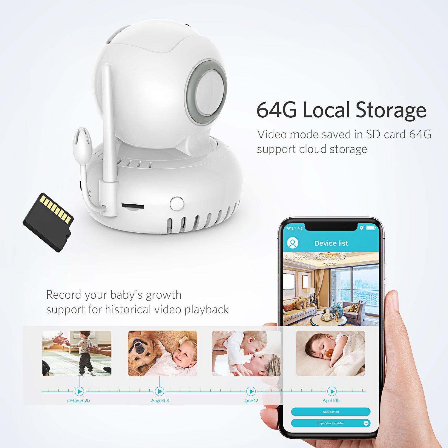 Katze-Tatze Baby Monitor WiFi Home Surveillance IP Camera for Baby/Pet/Nanny Monitor, Work with Echo Show Alexa, 2-Way Audio & Night Vision, Pan/Tilt, Motion Detect