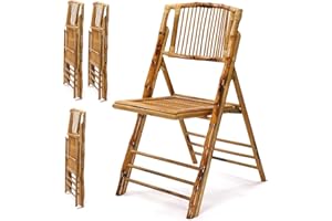 VINGLI Bamboo Folding Chair, Foldable Dining Wood Chairs Comfortable Seat for Outdoor & Indoor, Patio, Porch, Wedding, Party, Event,Brown (4 Pack)