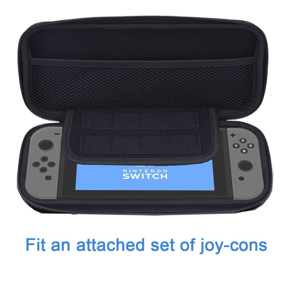 Vorida Case Compatible for Nintendo Switch, Carrying Travel Case Protective 8 Game Storage Slots & 9H Tempered Glass Screen Protector & Joy Con Grips Caps with Carrying Strap