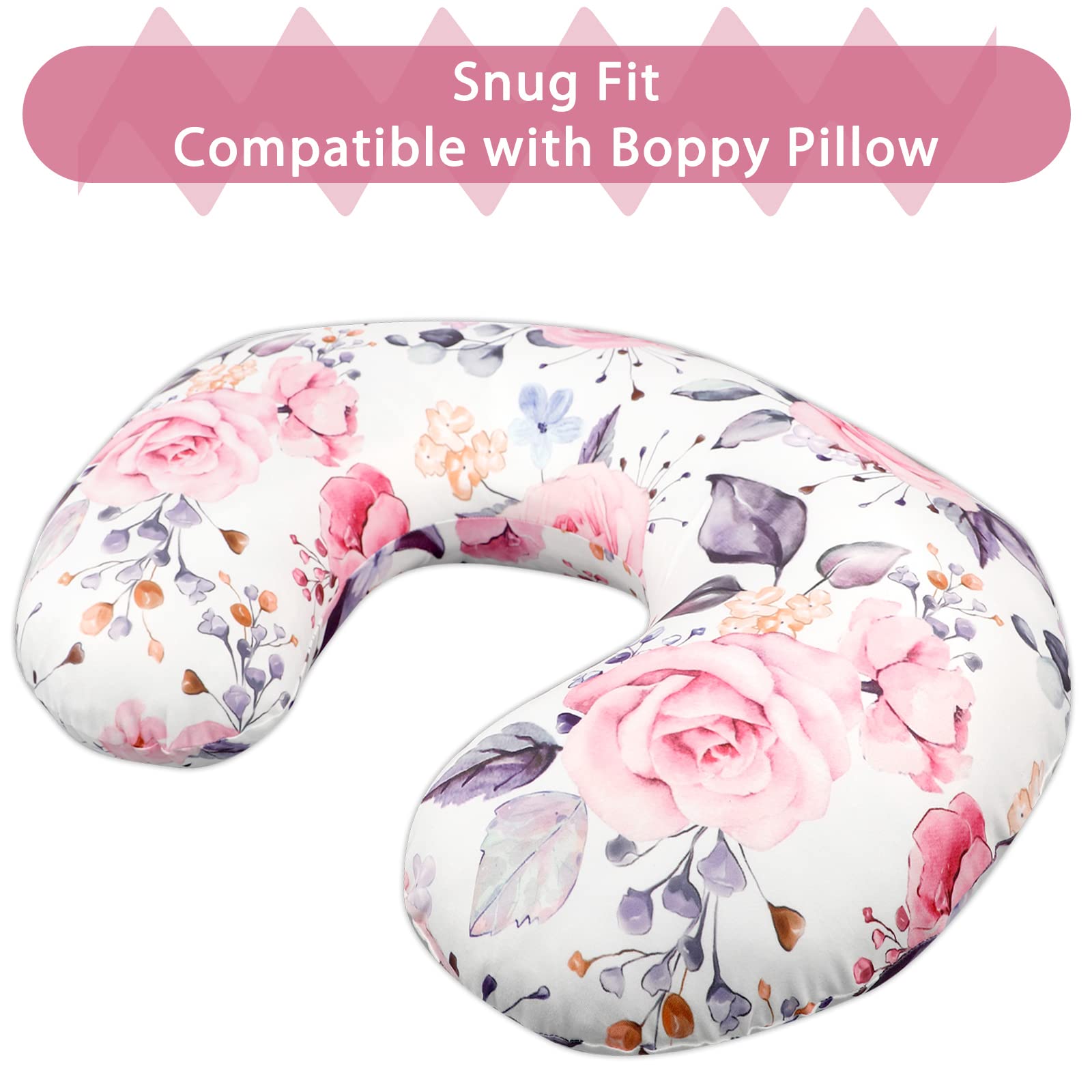 Nursing Pillow Cover for Baby Girl, Stretchy Removable Slipcover for Breastfeeding Pillows, Ultra Soft Comfortable Nursing Pillowcase, Baby Must Have (Pink Floral)