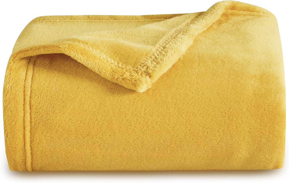 Bedsure Fleece Throw Blanket 130x150 Mustard Soft Microfibre Polyester