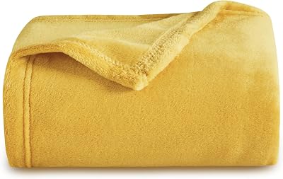 Bedsure Fleece Throw Blanket 130x150 Mustard Soft Microfibre Polyester