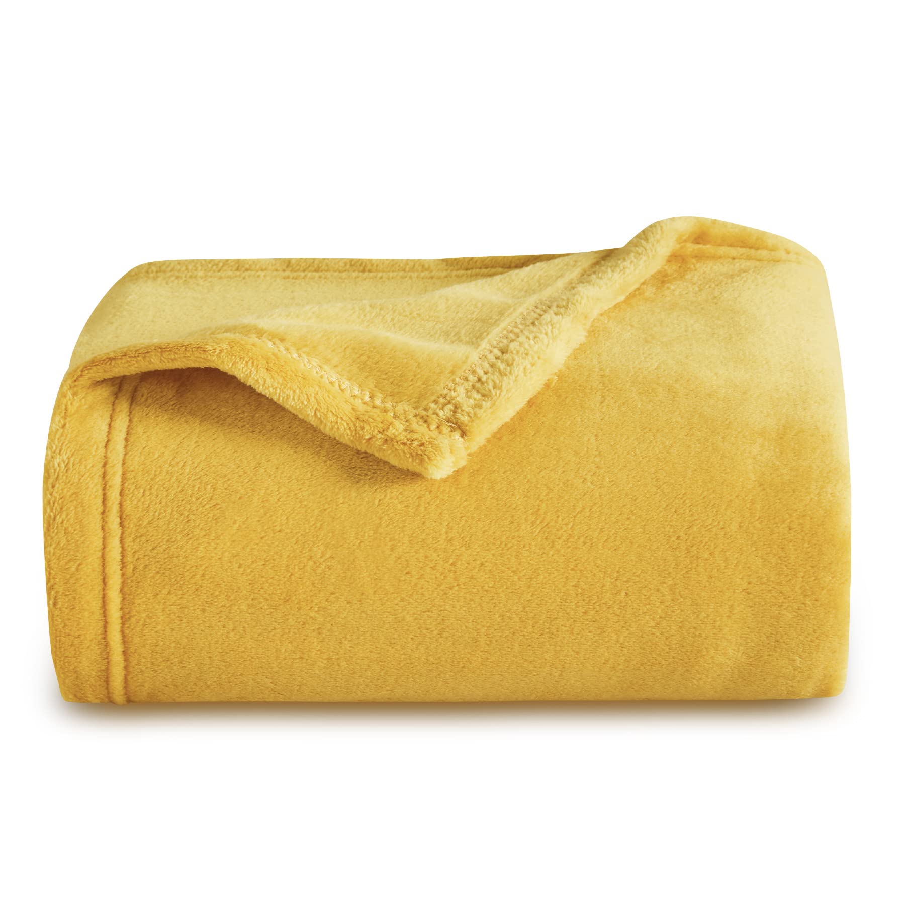 Bedsure Fleece Throw Blanket for Sofa - Soft Cosy Fluffy Blankets for Bed, Warm Single Throws for Audlts, Mustard, 130x150 cm