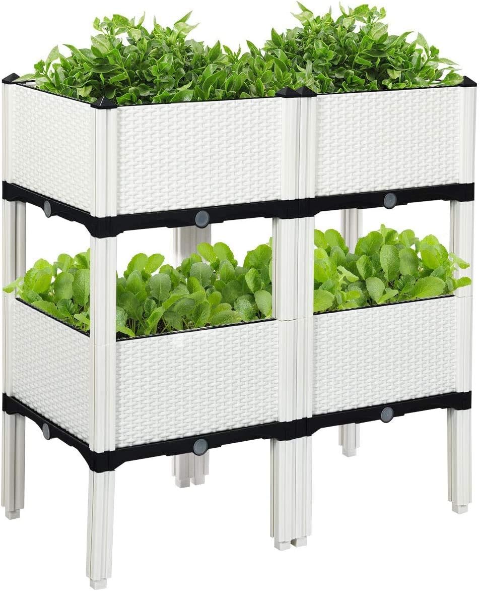 plastic raised garden bed kit on Set Of 4 Raised Garden Planter Box With Legs Outdoor Indoor Planting Box Container For Garden Patio Balcony Backyard Porches Plastic Elevated Garden Beds Kits With Brackets For Flowers Vegetables Raised Beds