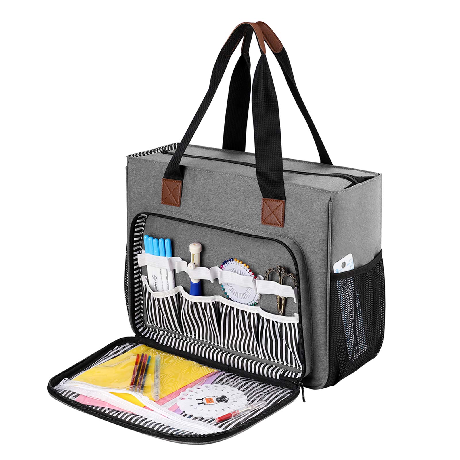 Coopay Cross Stitch Bag Storage, Embroidery Project Bag, Craft Bags with Compartments, Large Bag for Store Embroidery Floss Organiser, Punch Needle Kit and Embroidery Hoops, Moistureproof, Grey
