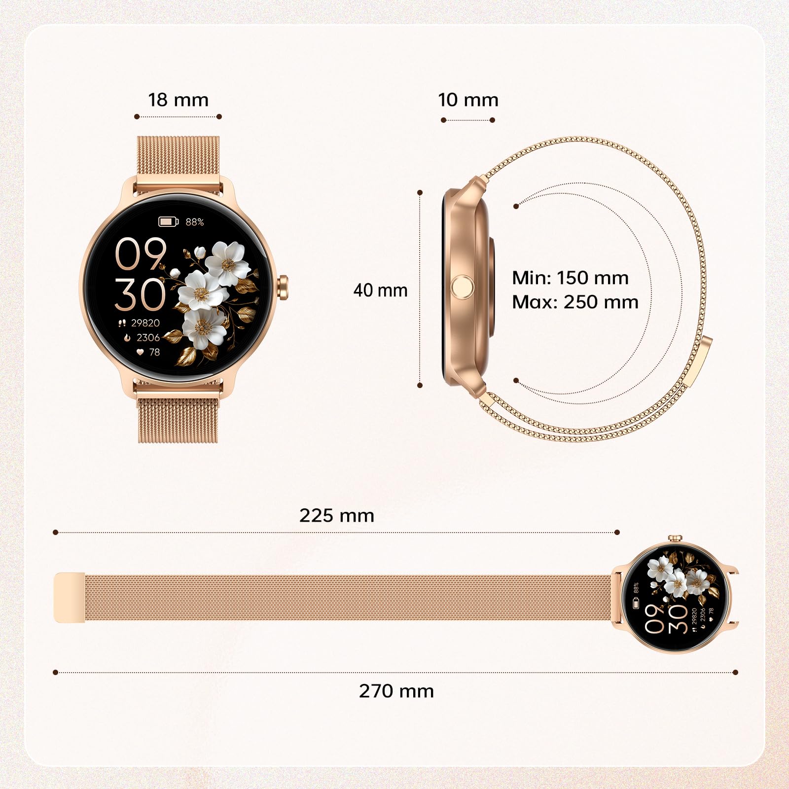 Smartwatch Damen Rund, 1.27" AMOLED Smart Watch mit Telefonfunktion, Fitnessuhr mit Pulsuhr Schlafmonitor Schrittzähler, 120+ Sportmodi Sportuhr IP68 Wasserdicht, Uhren Damen für Samsung iOS Android 9