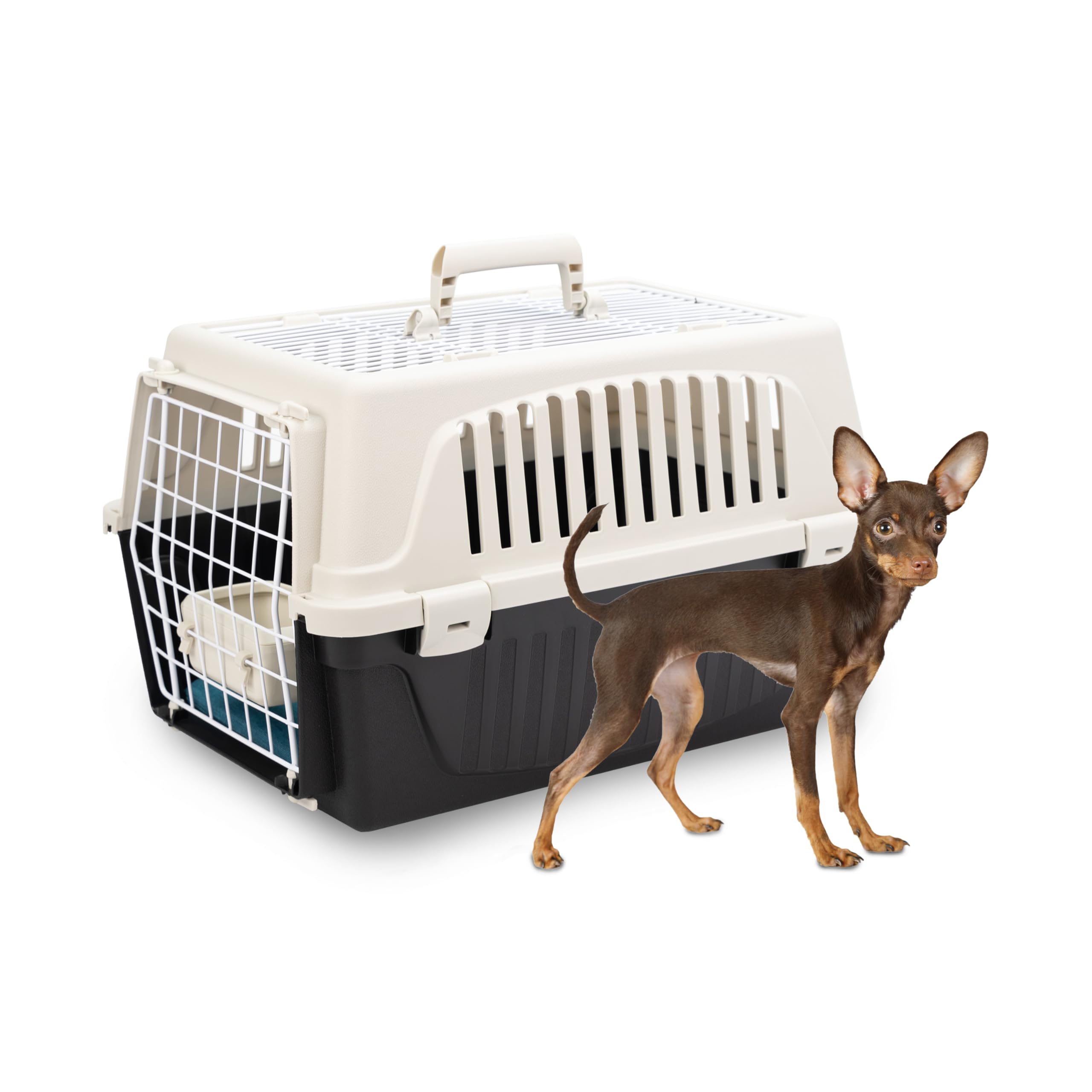Ferplast Cat Carrier Small Dog Carrier, Double Opening, Secure, Practical, Easy to Clean, Durable Pet Travel Box up to 5 Kg, Includes Cushion, 48 x 32.5 x h 29 cm.